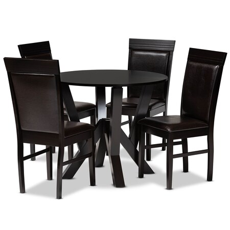 Baxton Studio Nada Dark Brown Upholstered and Finished Wood 5-Piece Dining Set 170-8031-10900